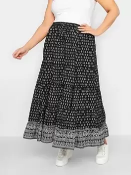 Yours Tierred Gypsy Skirt Boho Border Mono, Black, Size 26-28, Women