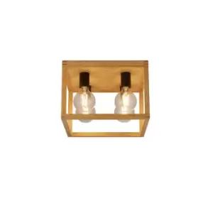 Square Woven Bamboo Wood 4 Light Ceiling Flush