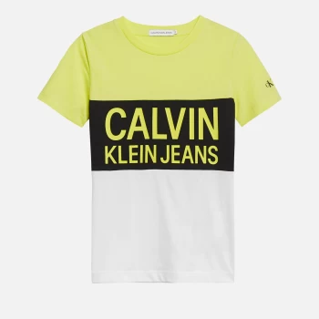 Calvin Klein Jeans Boys Colour Block Logo Fitted T-Shirt - Yellow Lime - 8 Years