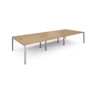 Bench Desk 6 Person Rectangular Desks 4200mm Oak Tops With Silver Frames 1600mm Depth Connex