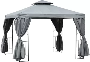 Outsunny 3 x 3m Garden Metal Gazebo Marquee Patio Wedding Party Tent Canopy Shelter with Pavilion Sidewalls (Dark Grey)