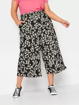 Yours Flower Abstract Midaxi Culotte, Black, Size 18, Women