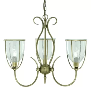 Silhouette 3 Light Multi Arm Ceiling Pendant Antique Brass with Seeded Glass Shades, E14