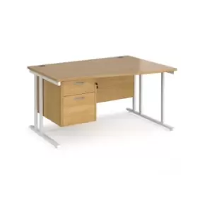 Office Desk Right Hand Wave Desk 1400mm With Pedestal Oak Top With White Frame Maestro 25 MC14WRP2WHO