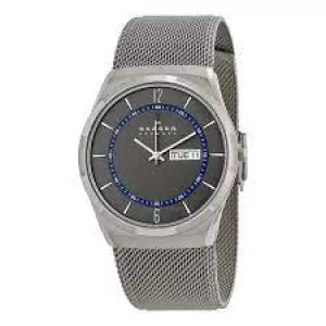 Skagen Mens Melbye Titanium And Steel Mesh Day-Date Watch - Charcoal