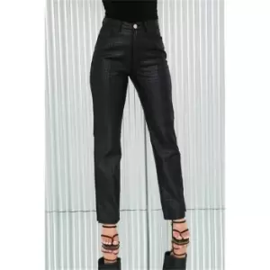 I Saw It First Black Stretch Croc Coated Denim Split Hem Jeans - Black