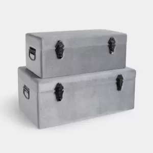 Set of 2 Velvet Silver Storage Trunks