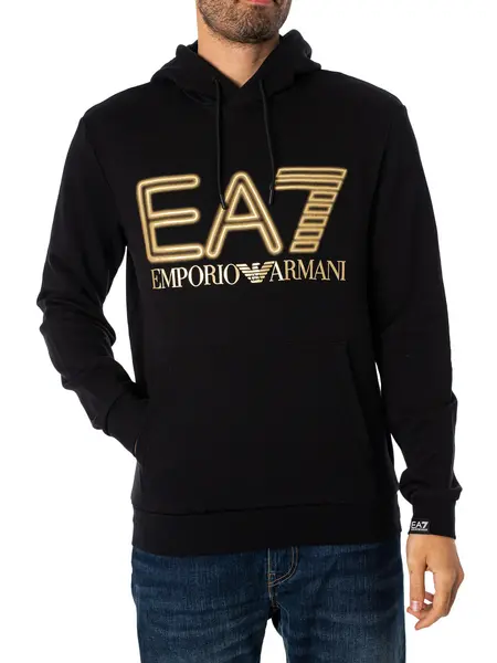 EA7 Graphic Neon Pullover Hoodie Black/Gold M