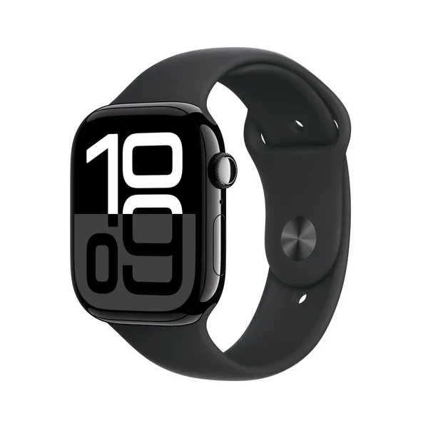 Apple Watch Series 10, 42mm, Jet Black Aluminium Case, GPS [2024] - Black Sport Band - M/L