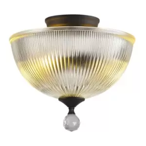 Luminosa Talisa 2 Light Semi Flush Ceiling Lamp E27 With Dome 30cm Glass Shade Graphite, Clear