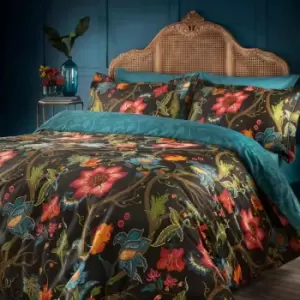 Paoletti Botanist Double Duvet Cover Set Cotton Sateen Black / Multi