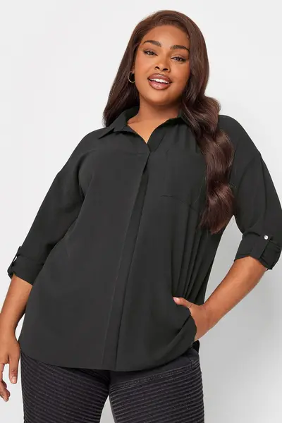 Yours Half Placket Blouse Black