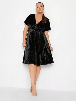 Yours Velvet Wrap Skater Dress, Black, Size 20, Women