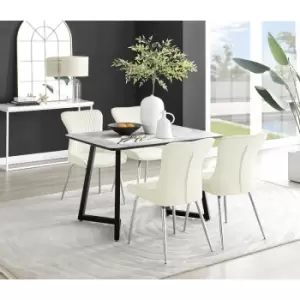 Furniturebox Carson White Marble Effect Recatngular 120cm Dining Table & 4 Cream Nora Silver Leg Velvet Chairs