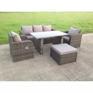 Fimous 5 Seater Outdoor Dark Grey Rattan Garden Furniture with Adjustable Chair and Rectangular Dining Table