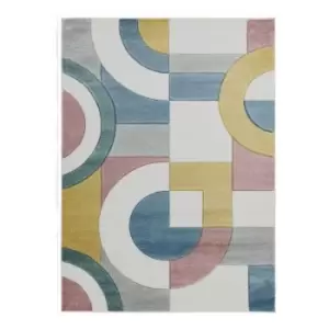 Asiatic Sketch Retro SK08 Rug - Multi - 120x170cm, Geometric - Cream/Beige/Grey/Pink/Yellow