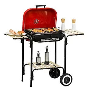 Outsunny BBQ Grill 846-043 Steel, Wood, Porcelain Black, Red