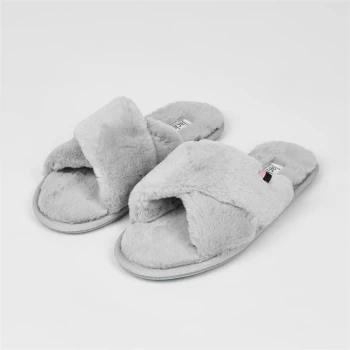 Jack Wills Faux Fur Cross Over Slippers - Grey