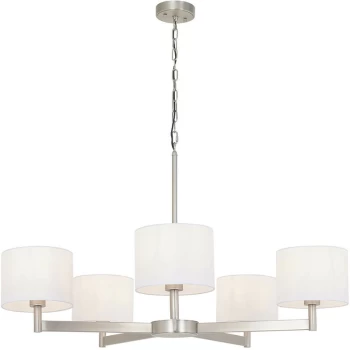 Merano Lighting - Merano Cortina 5 Light Ceiling Pendant Matt Nickel Plate & Vintage White Fabric