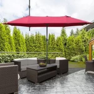 Outsunny 4.6m Garden Parasol Double-Sided Sun Umbrella Patio Market Shelter Canopy Shade Outdoor Wine Red