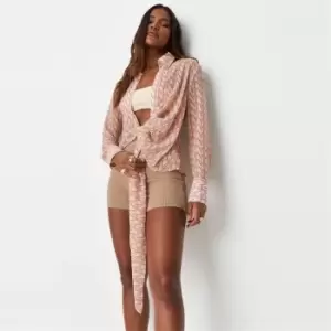 Missguided Sheer Georgette Drape Shirt Mg Print - Pink