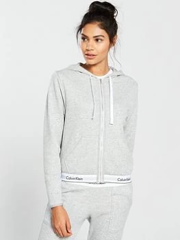 Calvin Klein Modern Cotton Lounge Zip Through Hooded Top - Grey, Size L, Women