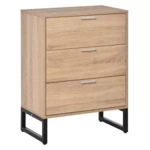 Homcom Chest Of 3 Drawers Natural Wood Colour Black Metal Cut Out Base