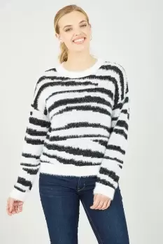 Black And White Zebra Knitted Fluffy Jumper