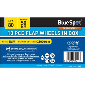 Bluespot - 19612 10 Piece 80 Grit 50MM Flap Wheels In Box