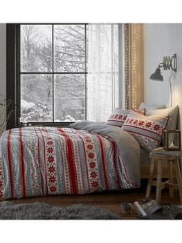 Catherine Lansfield Catherine Lansfield So Soft Velvet Touch Fairisle Red Duvet Set - Sb