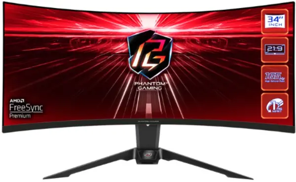 ASRock Phantom 34" PG34WQ15R2B UltraWide Quad HD Curved Gaming LED Monitor