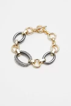 Two Tone Crystal And Polished Link T Bar Bracelet