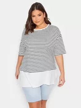 Yours Block Stripe Drop Sleeve Top, White, Size 16, Women