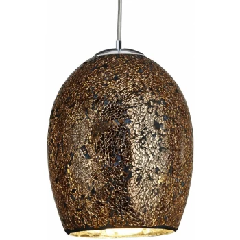 Searchlight Crackle - 1 Light Ceiling Pendant Chrome, Bronze, Mosaic with Bronze Glass Shade, E27