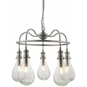 Ceiling Pendant Light - Antique Nickel Plate & Clear Glass - 5 x 6W LED E14