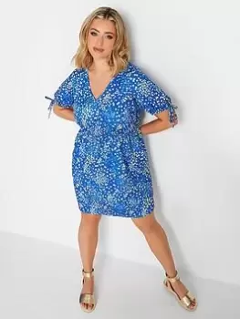 Yours Tie Sleeve Tunic Dress Mixed Ditsy, Blue, Size 16, Women