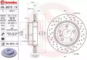 BREMBO Brake disc BMW 09.9573.1X 34213332217 Brake rotor,Brake discs,Brake rotors