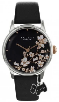 Radley Ladies Flower Print Black Dial Leather Watch