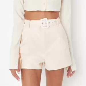 Missguided Faux Leather Self Belted Shorts - Cream