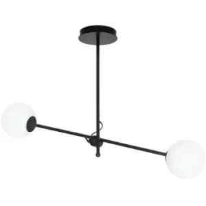 Emibig Borg Black Globe Ceiling Light with White Glass Shades, 2x E14