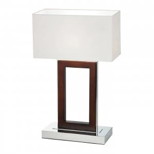 Table Lamp Dark Wood, Cream Faux Suede, E27