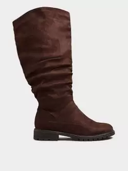 Yours Affi Ruche Cleated Boot Choc - Extra Wide Fit - Brown, Size Eee, Women