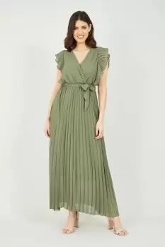 Khaki Frill Sleeve Maxi Dress