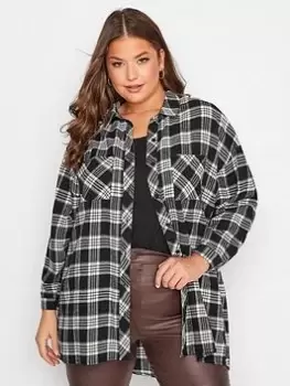 Yours Brushed Oversized Boyfriend Check Shirt. Mono, Black, Size 16, Women