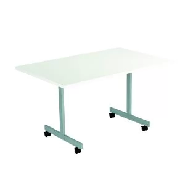 Rectangular 180 Tilting Table, White With Silver Legs