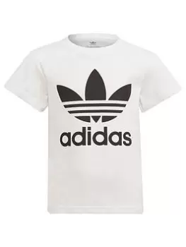 Boys, adidas Originals Kids Unisex Trefoil T-Shirt - White/Black, Size 5-6 Years