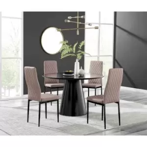 Furniture Box Palma Black Semi Gloss Round Dining Table and 4 Cappuccino Milan Black Leg Chairs