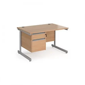 Dams International Straight Desk with Beech Coloured MFC Top and Silver Frame Cantilever Legs and 2 Lockable Drawer Pedestal Contract 25 1200 x 800 x