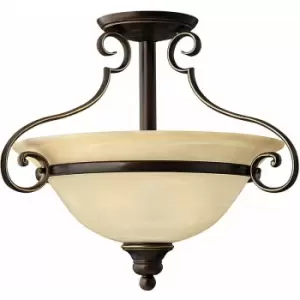 Loops - 2 Bulb Semi Flush Light Antique Bronze LED E27 60W Bulb