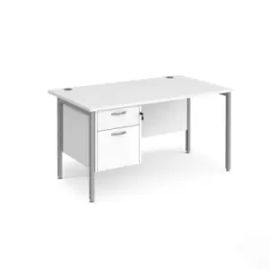 Office Desk Rectangular Desk 1400mm With Pedestal White Top With Silver Frame 800mm Depth Maestro 25 MH14P2SWH